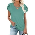 thumbnail image 7 of GaThRRgYP Summer Floral Short Sleeve Blouse - Women's Stylish Top,Women's Fashion Tees Casual Crewneck 3/4 Sleeve Loose T Shirt Ladies Blouses Shirts Dark Blue S, 7 of 7