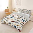 thumbnail image 3 of Castle Fairy Seamless Race Car Duvet Cover Set for Teens, Checkered Trophy Print Bedding Full for Boys Bedroom, Blue Red,Grey Reversible,3pcs,No Comforter, 3 of 6