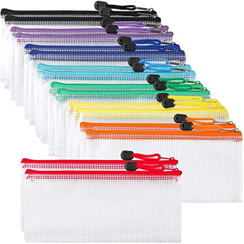 for Offi JPSOR 16pcs Mesh Zipper File Bags 8 Sizes and 8 Colors Document Pouch 