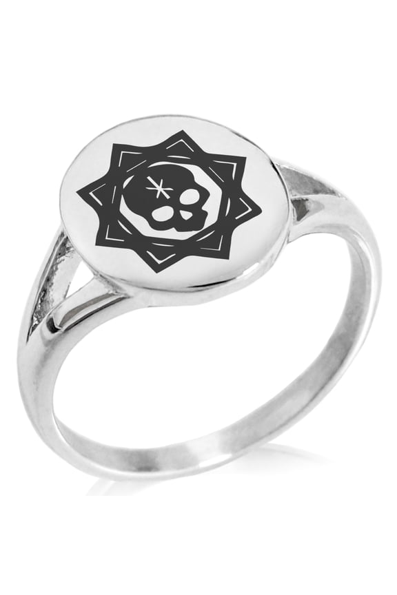 Stainless Steel Necromancy Magic Rune Minimalist Oval Top Polished Statement Signet Ring