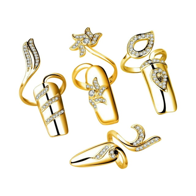 Paquete de 4 anillos de apertura para la punta del dedo, de moda, ajustables, para proteger las uñas. dorado