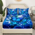 thumbnail image 3 of Butterfly Bed Sheets Set Blue Flowers Full Sheets,Bohemian Glitter Starry Sheet Set Botanical Leaves Top Sheet, 3 of 7