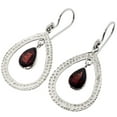 thumbnail image 2 of Teardrop Pear Red Garnet Hammered 925 Sterling Silver Hoop Earrings, 1", 2 of 3
