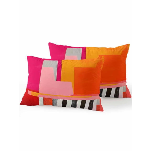 Waterproof Outdoor Throw Pillows with Inserts 12"x20" Set of 2, Pink Orange Soft Decorative Pillowcases for Couch Bedroom, Geometric Modern Abstract Oil Painting Pillow Covers for Sofa Living Room