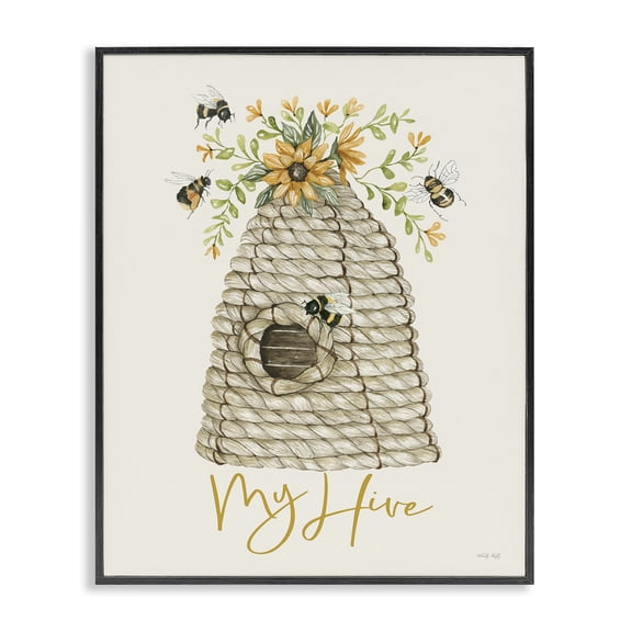 Stupell Industries Rustic Lodge My Hive Phrase Insect Bees Vintage Sunflower Florals Black Framed Giclee Art, 11 x 14, by Cindy Jacobs