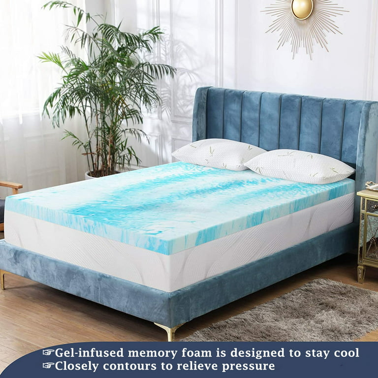 Mattress Topper, King Size Cooling Gel-Infused Memory Foam Mattress Topper  2 Inch for Pressure Relief