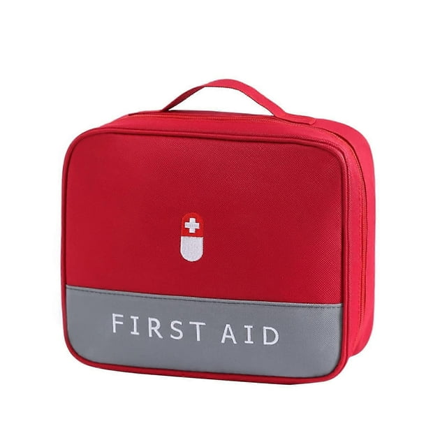 Empty first aid bags, large capacity medical materials cosmetic organizer emergency storage bag for family outside the camping camp office red