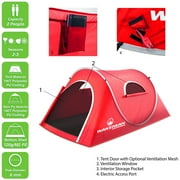 Wakeman Outdoors 2 Person Pop Up Tent with Layered Door and Carry Bag, Red