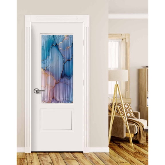Blue Pink Marble Blackout Curtains French Door Curtains for Door Window, Modern Abstract Artwork Privacy Drapery for Patio/Sidelight Doors, 1 Panel with Tieback, 25 x 40 Inches
