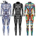 thumbnail image 2 of Disfraz de Halloween de VIP FASHION, monos estampados de esqueleto para mujer, monos de cosplay coloridos con degradado, traje de gato Zentai, 2 of 5