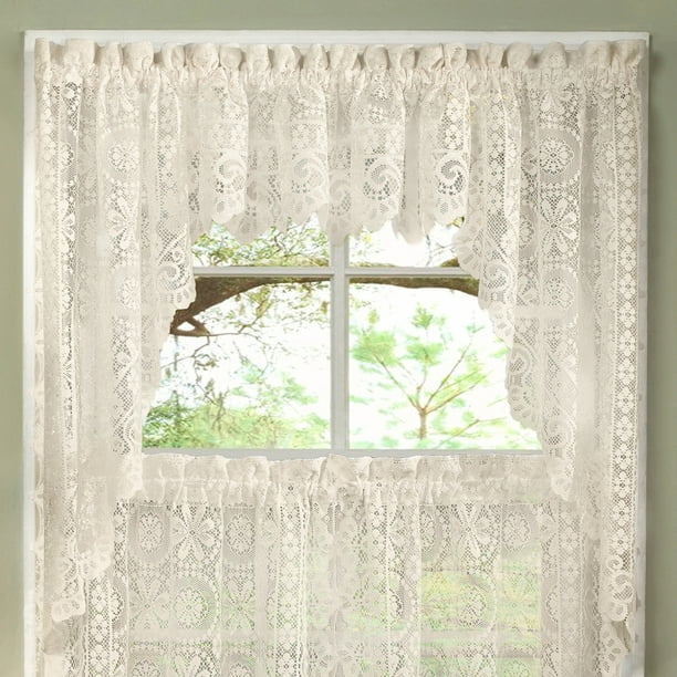 Hopewell Heavy Fl Lace Kitchen, White Cotton Lace Cafe Curtains By The Yard