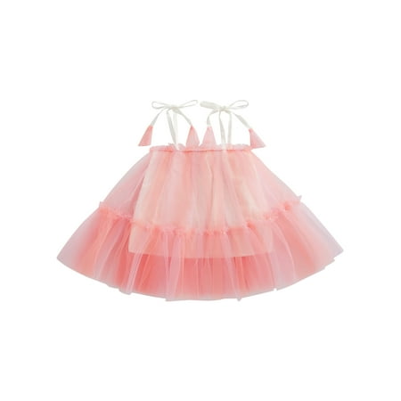 

Canrulo Summer Princess Baby Girls Dress 3 Colors Sleeveless Strap Lace Up Floral Lace Mesh Tutu Sundress Pink Orange 18-24 Months
