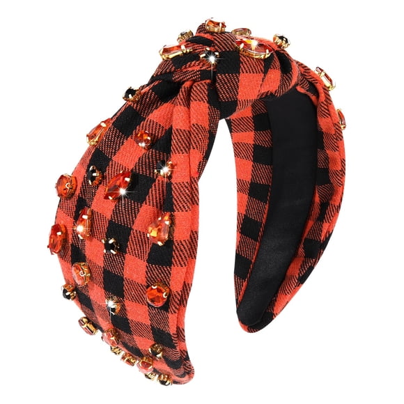 Diadema de Halloween para mujer, color negro, naranja, con diamantes de imitación y cristales anudados, diadema con nudo ancho, diadema para Halloween, accesorios para disfraces, regalos (diadema a cu