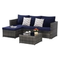 thumbnail image 5 of 3PCS Outdoor Patio Furniture Set, Wicker Rattan Conversation Sofa Sets w/Ottoman, Glass Table, All-Weather Anti-Slip Bistro Set with Detachable Soft Cushions, Dark Blue, 5 of 8