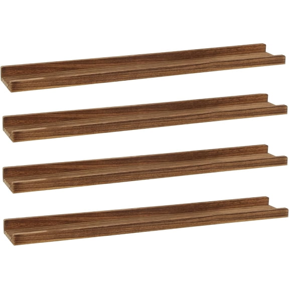 Long Floating Shelves 36 Inches Set of 4,Wood Picture Shelf for Wall with Ledge,Photo Frames Display Rustic for Living Room Bedroom Nursery,Home Decor(Carbonized Black,36")