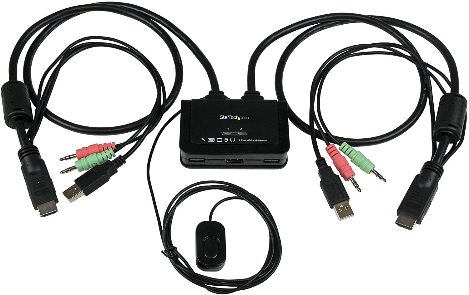 StarTech 2-Port USB HDMI Cable KVM Switch with Audio and Remote Switch, USB-Powered