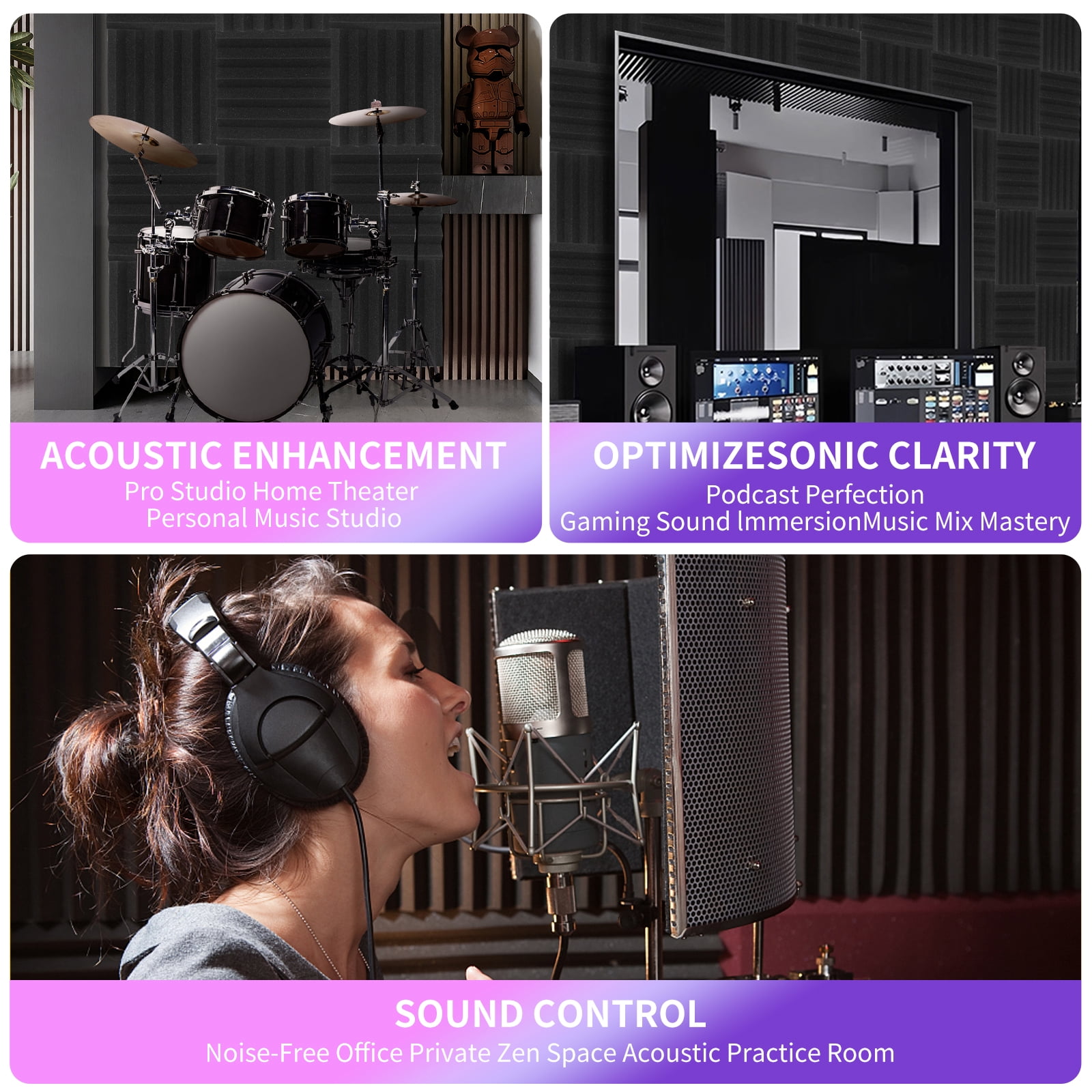 DQQKMM  24 Pack Sound Deadening Panels,12"X12"X2" Acoustic Sound Panels, Noise Canceling Foam Wedge Panels