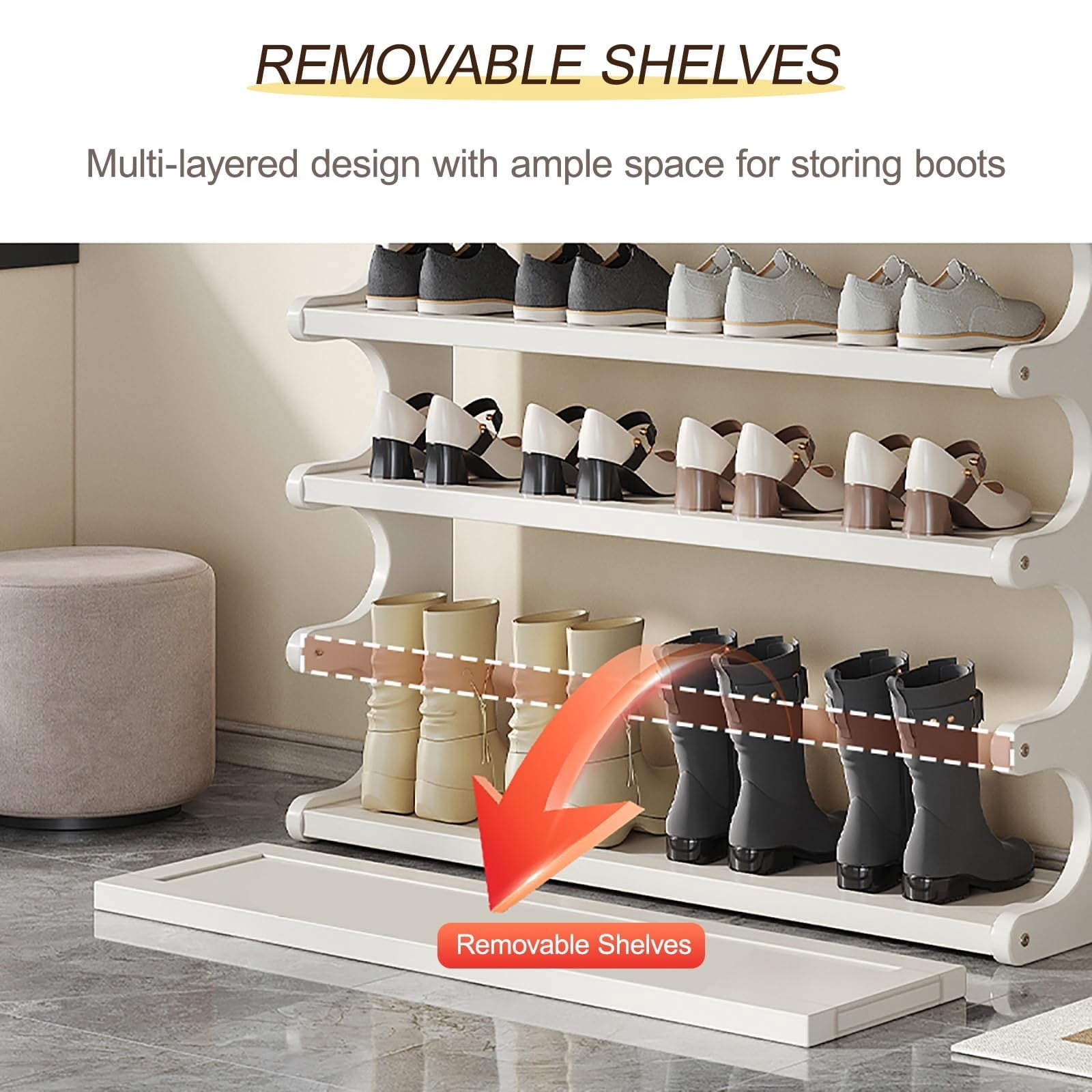 3 Tiers Bamboo Shoe Rack Organizer, Free Standing Vertical Shoe Storage Shelf with Adjustable Shelves for Entryway Closet Hallway, Brown