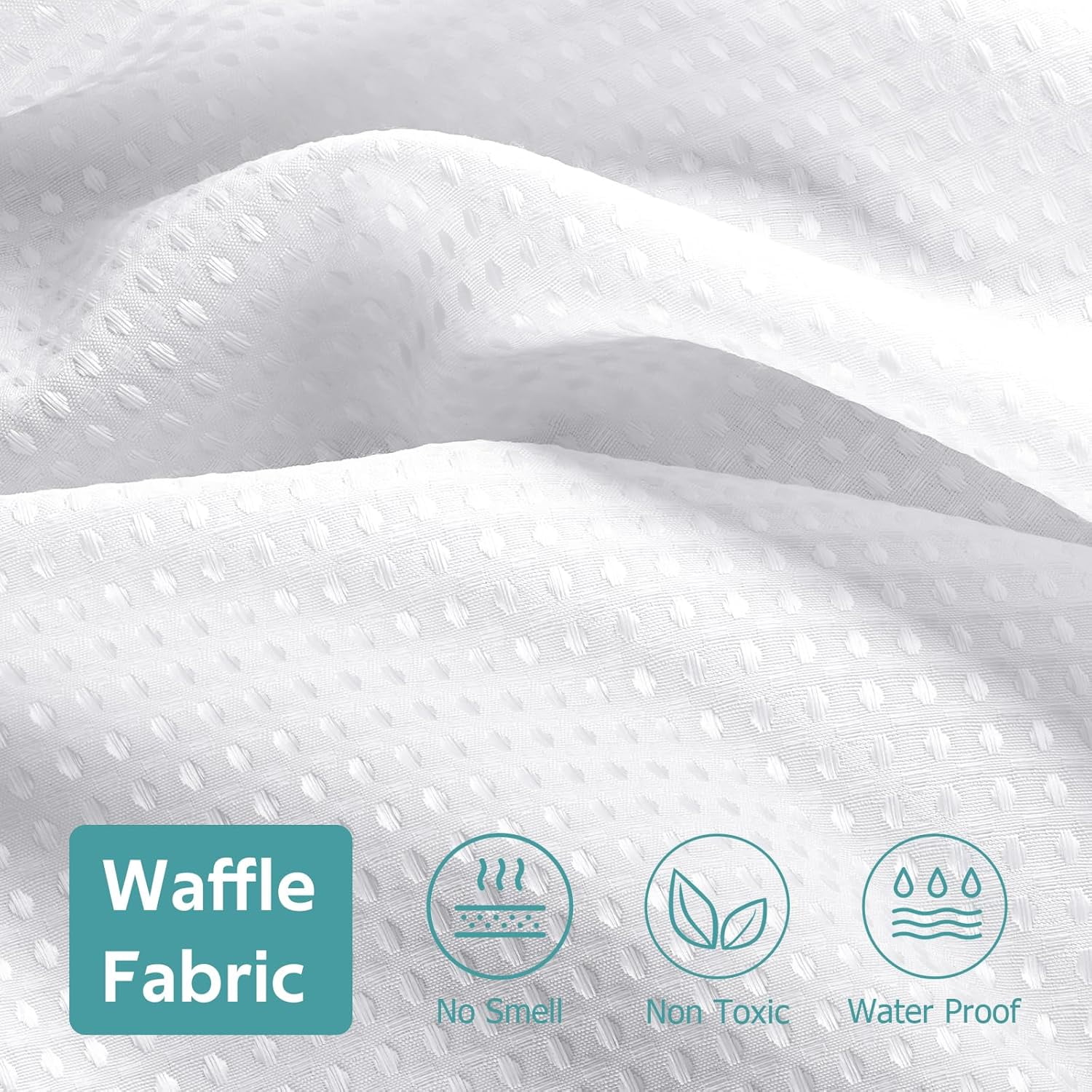 Waffle Weave Shower Curtains, No Hook Shower Curtains for Bathroom, DawnJoanHD White Polyester Fabric Shower Curtain with Built-in Rings, 72" x 74"