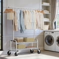 thumbnail image 4 of LZNIOZ 660 lbs Heavy Duty Clothes Rack, Garment Rack with Wheels and 2 Mesh Shelves, Stainless Steel Clothing Racks for Hanging Clothes Organizer , 66"L×71"H×17"W, 4 of 11