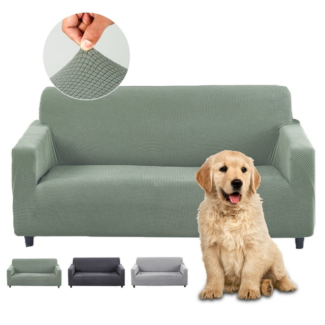 Sofa Cover Elastic Couch Protector Slipcover 2/3 Seater Washable Furniture Dust-Proof Cover with 8/10 Sponge Strip Soft Couch Full Cover Solid Color Sofa Slipcover Pet-Proof for Sofa