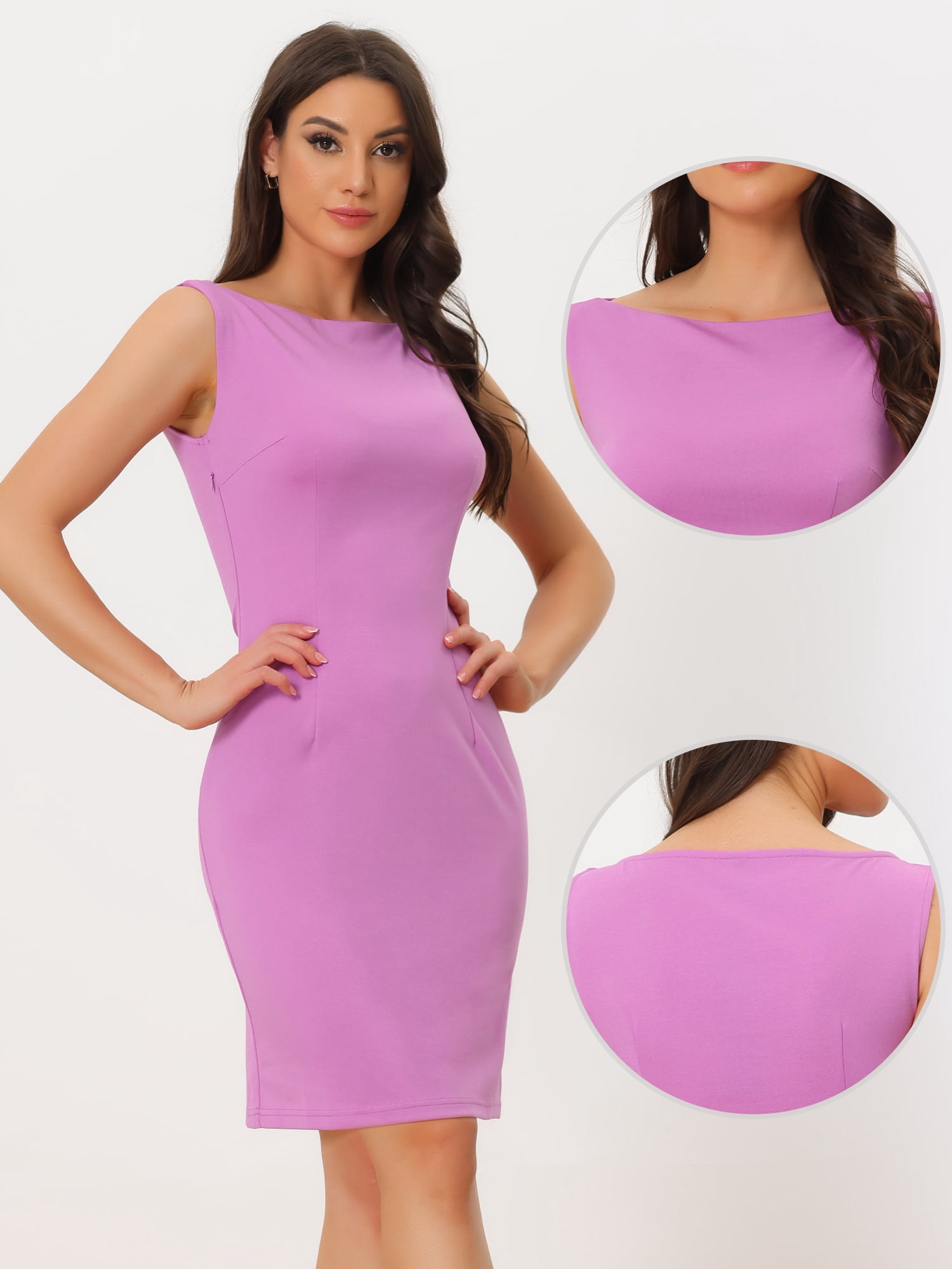 DARING DIVA Sleeveless Sheath Dress Boat Neck Casual Office Dresses L Lavender