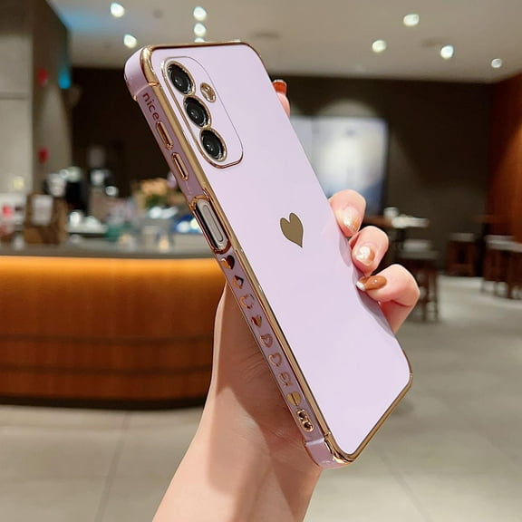 Compatible with Samsung Galaxy S23 FE Case,Love Heart Pattern Electroplated Design Soft TPU Shockproof Protective Phone Case Full Camera Lens Protection Cover for Samsung Galaxy S23 FE-Purple