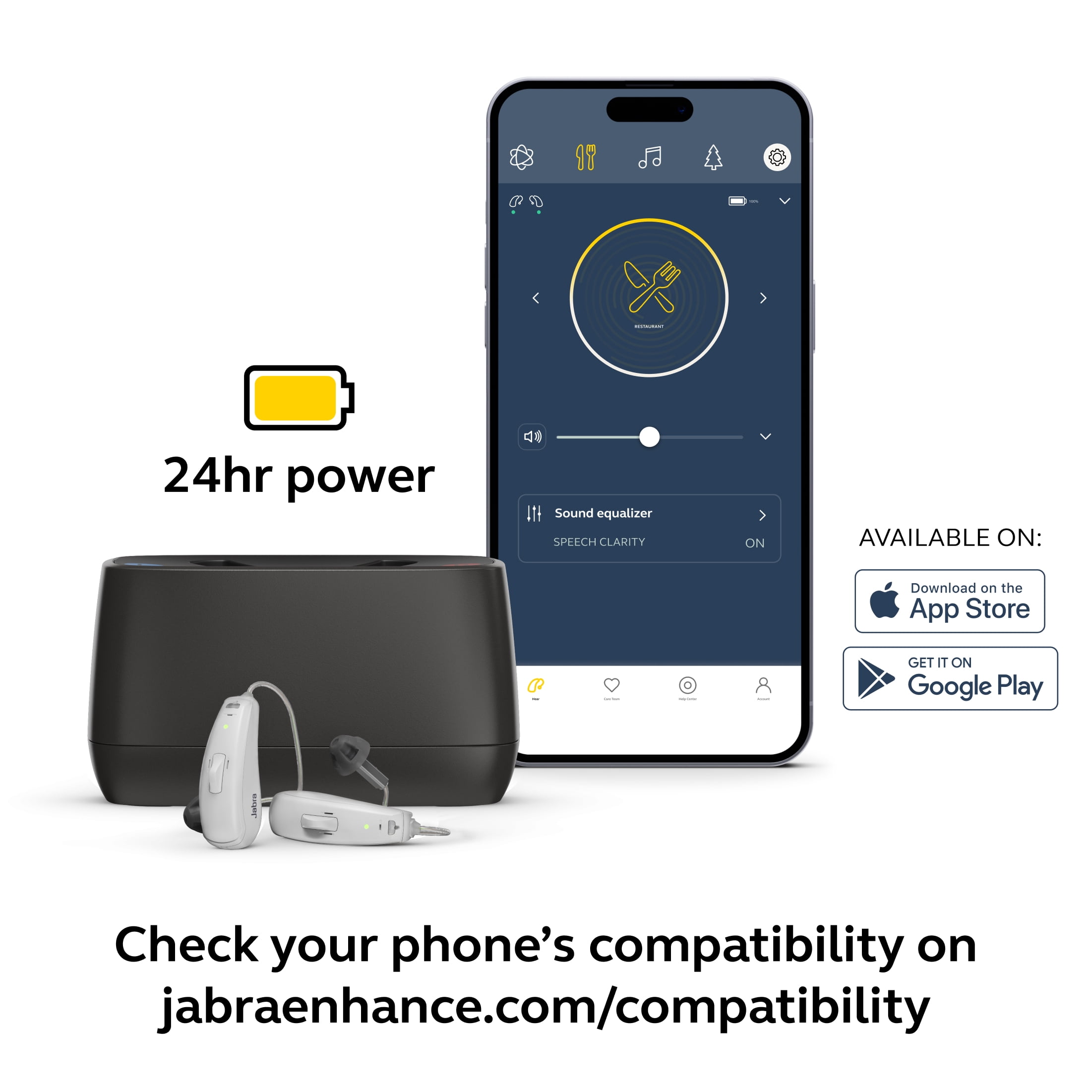 Jabra Enhance Select 50R, Medical-Grade, Behind-the-Ear Hearing Aid with Audiology Care & Bluetooth, Gray