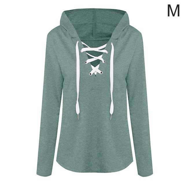 Sudadera con capucha para mujer Sudadera con capucha y cuello en V Suéter con tirantes de manga larga superior, M, Verde Gris Kearding AP000968-04