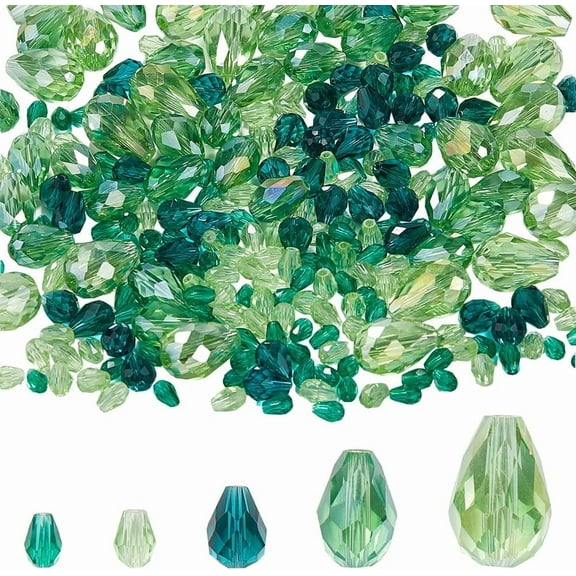1 Box 280Pcs Teardrop Glass Beads Bulk Green Spacer Glass Bead Natural Stones Faceted Vertical Gemstones Loose Beads with Hole for Jewelry Making Supplies DIY Necklace Bracelets Colorful