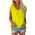 thumbnail image 1 of LUOGENLI T-shirts pour Femmes Mode d'Été Décontractée Col en V Bas Manches Courtes Imprimé Couleur Unie T-shirts Amples Hauts T-shirts Graphiques Amusants pour Femmes Saint-Valentin Jaune m, 1 of 6