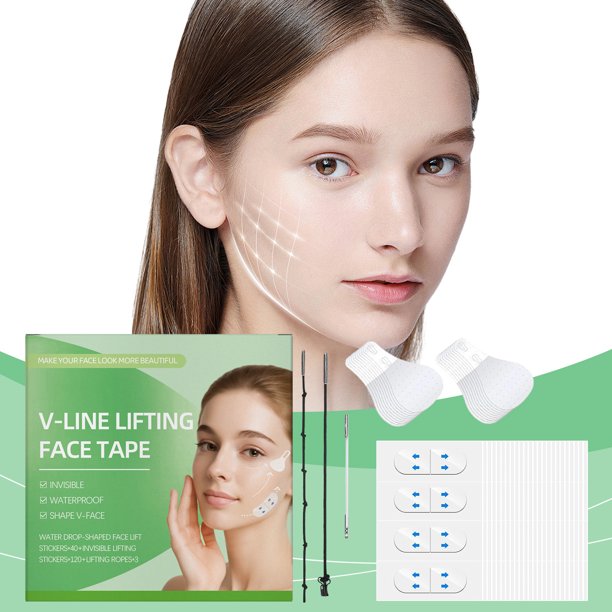 Juego de pegatinas para lifting facial | Cinta moldeadora facial en V invisible transparente para papada y líneas nasolabiales | Reafirmante de larga duración | 160 PIEZAS | Amigable con el