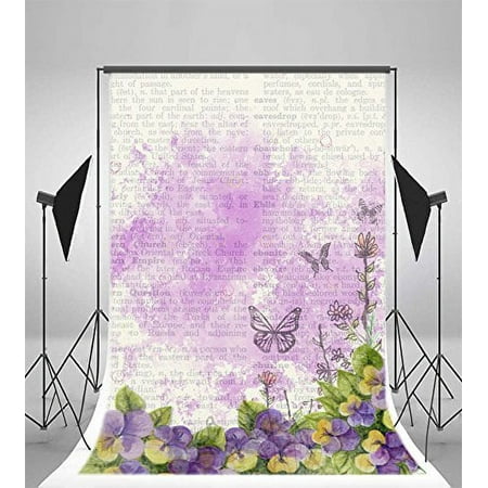 Image of 5x7ft Floral Backdrop Blooming Fresh Flowers Butterfly Graffiti English Words Abstract Wallpaper Photography Background Kids Children Adults Photo Studio Props
