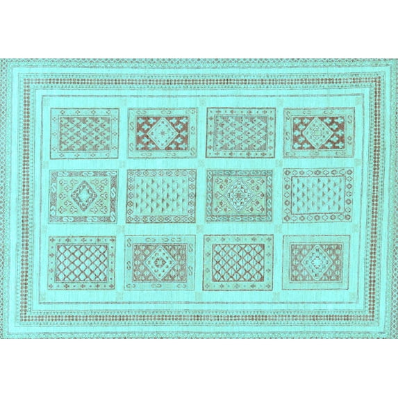 Ahgly Company Indoor Rectangle Abstract Light Blue Modern Area Rugs, 6' x 9'