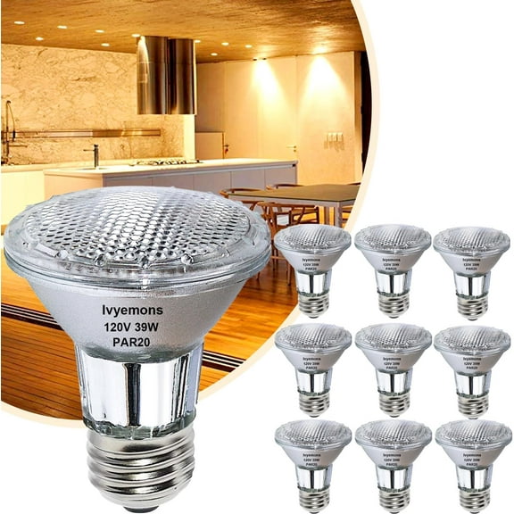 Ivyemons PAR20 Flood Light Bulbs 39W (9 Pack) 120V Dimmable 480LM 2800K Warm White E26 Base Recessed/Hood Range Lights