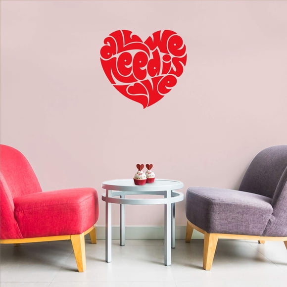 Autocollant Mural en Vinyle pour la Saint-Valentin - Tout Ce Dont Vous Avez Besoin C'est en Forme de Cœur d'Amour - 20 Pouces x 23 Pouces - Autocollant Maison de la Saint-Valentin Salon Chambre - Décoration Positive Intérieure Extérieure Bureau Appartement (20 Pouces x 23 Pouces, Rouge)