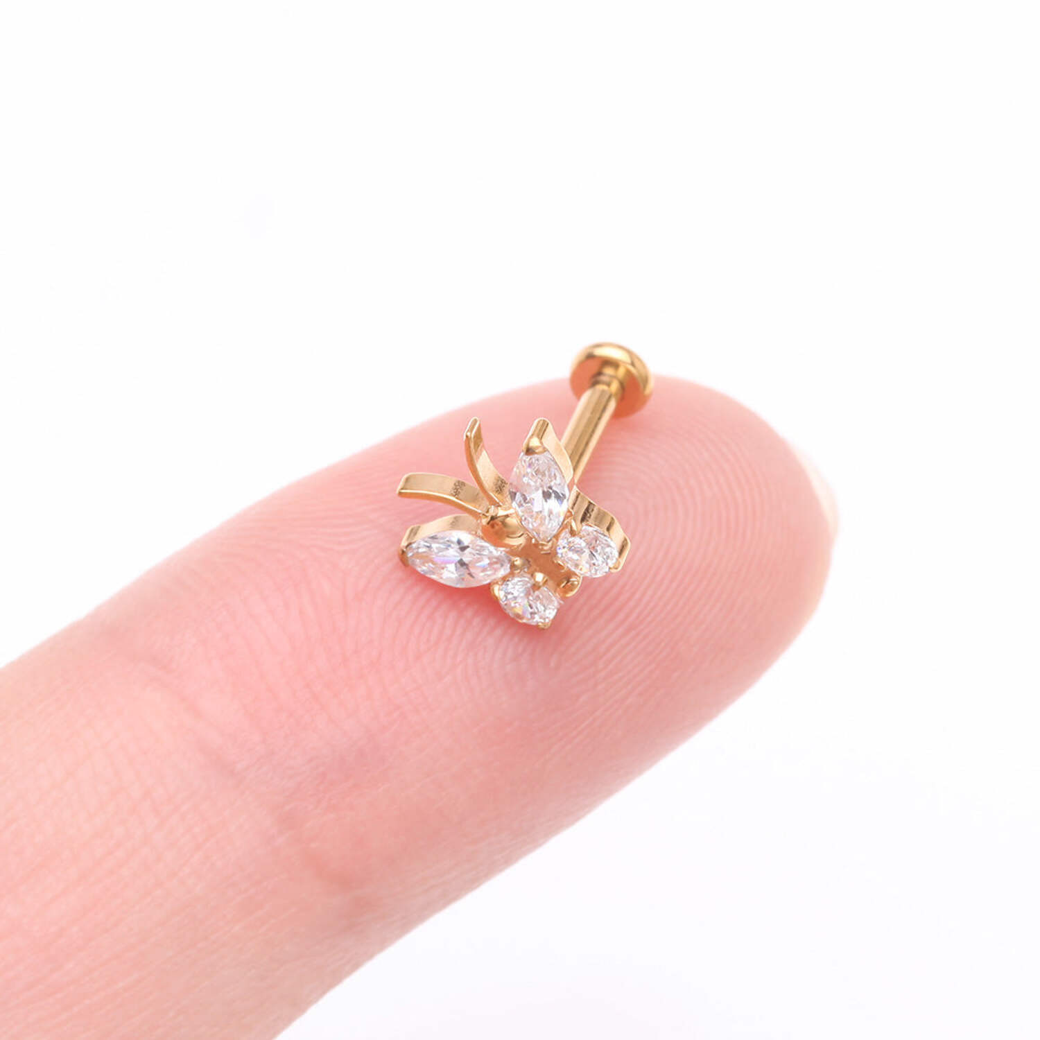 Implant Grade Titanium Golden Butterfly Sparkle Internally Threaded Flat Back Stud Labret