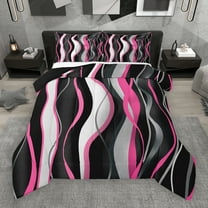 Manfei Modern Minimalist Artistic Bedding Comforter Set,Geometric Waves Lines Twin Comforter Sets,Pink Black Gray Bedding Set For Girl Teens,Microfiber Bedroom Decor Reversible,2 Pieces