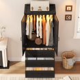 thumbnail image 4 of Blotout 75" Rustic Farmhouse Wardrobe Closet with 3 Drawers & LED Sensor Light, 2 Doors Wood Armoire Clothing Storage Cabinet with Hanging Rail for Bedroom Living Room, 4 of 6