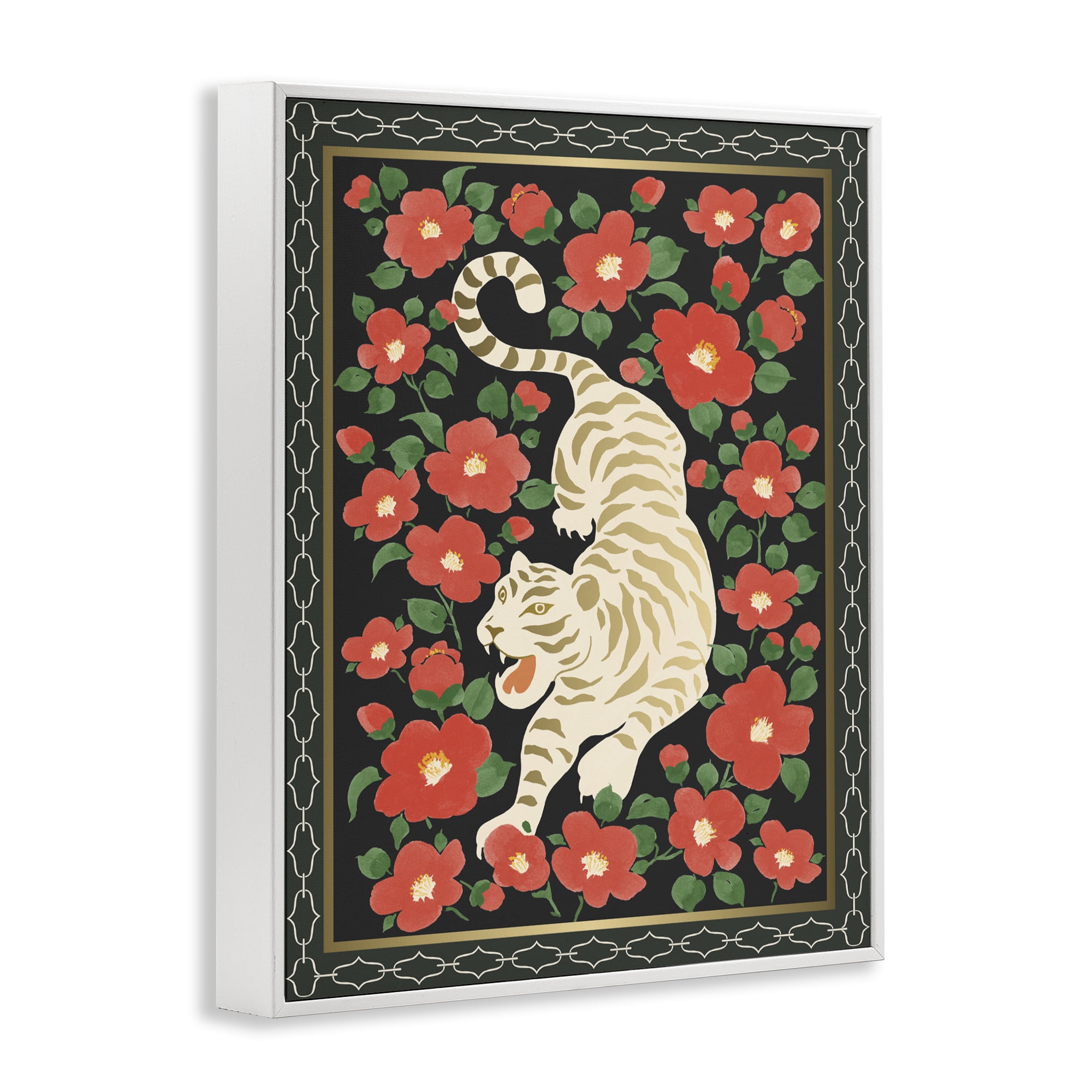 Stupell Industries Ivory Tiger Among Camelias White Framed Giclee Art, design by Karolina Sato
