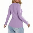 thumbnail image 4 of JGGSPWM Chandails Blouses de Mode d'Automne pour Femmes Couleur Unie Manches Longues Col Rond Bouton Extensible Tenue de Bureau Décontractée Hauts de Travail Violet TTG, 4 of 4