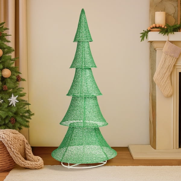 6FT Lighted Christmas Tree, 200 Warm White LEDs, Shimmering Waterproof Fabric for Indoor/Outdoor Living Room/Porch/Garden Decor
