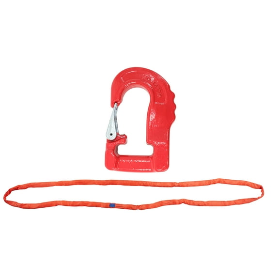 Endless Round Sling 8' Red w/ Hook Combo, 13,200 lbs WLL Crane Rigging Hoist Wrecker Recovery Towing