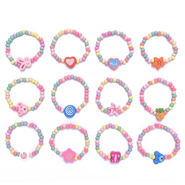 48 piezas de pulsera para ninas pulsera de amistad pulseras de cuentas para ninas joyeria para ninos regalos de cumpleanos pequenos pulsera elastica de juguete para nina juego de regalo de cumpleanos