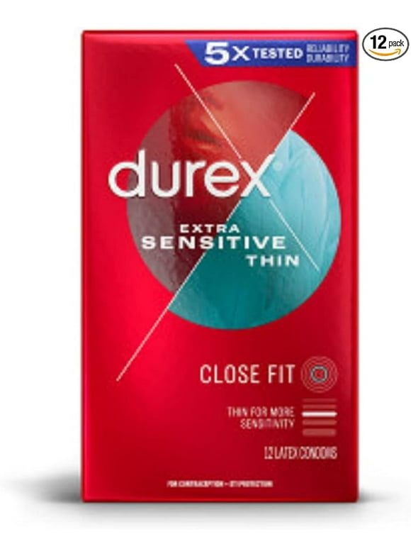 Durex Extra Sensitive Lubricated Ultra Thin Premium Condoms, Close Fit, 12 Ct, FSA/HSA Eligible, Discreet Packaging