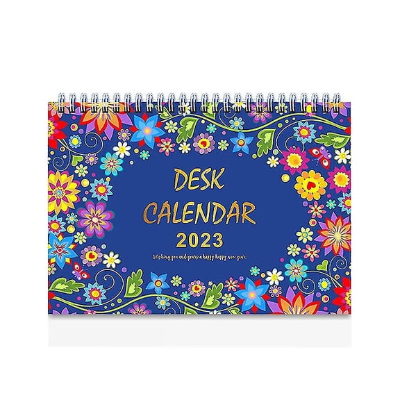 Calendario de escritorio Impresión en inglés Patrón claro Encuadernación en espiral doble Organizador de agenda anual flexible autónomo Suministros de oficina 2023 Escritorio de pie Cal