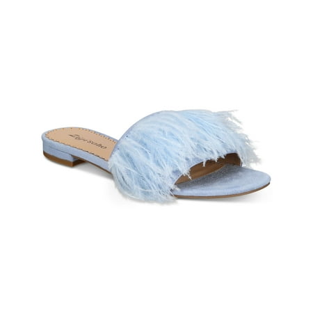 

ZIGI SOHO Womens Blue Cushioned Feather Accent Taylah Round Toe Block Heel Slip On Slide Sandals 5 M