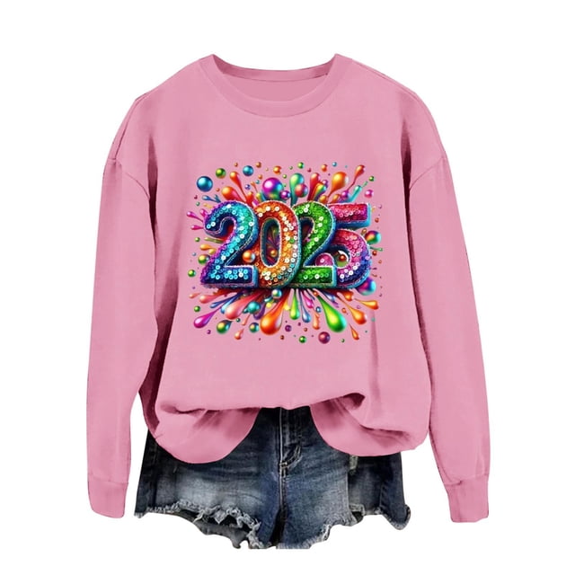 WEAIXIMIUNG Sweat-Shirt Bleu Marine pour Femmes Automne et Hiver Col Rond Manches Longues Sweat-Shirt Imprimé Pull de Noël