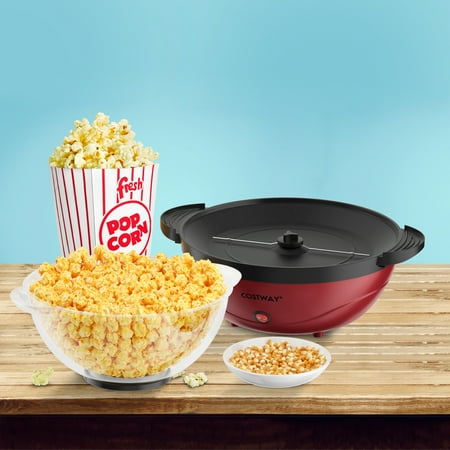 Costway - 6QT Stirring Popcorn Machine Popcorn Popper Maker with Nonstick Plate - Red