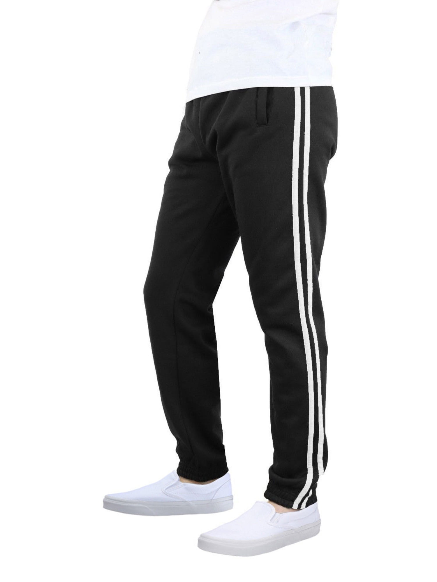 Pro West - Men's Lightweight Athletic Casual Elastic Gym Sport Jogger Sweat Pants Black White 2X